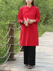 Spring and Autunm women stand collar cotton linen dress,chinese button vintage dress prairie chic casual dress robe vestidos