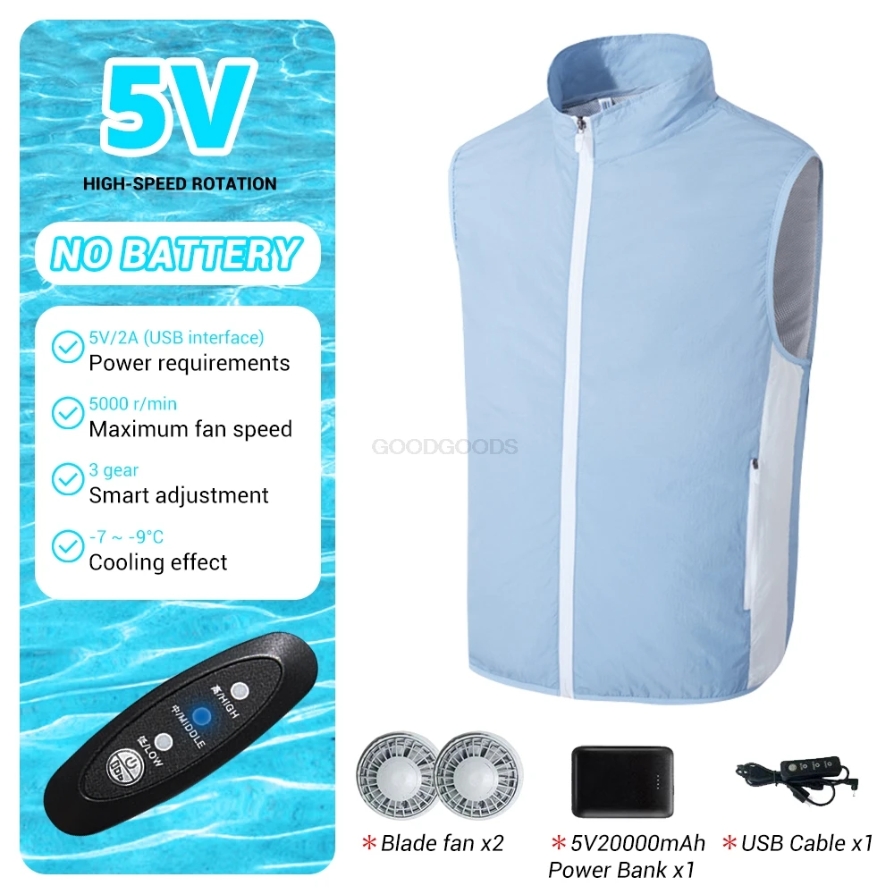 

Summer USB Cooling Vest With Two Fan High Temperature Outdoors Work Jacket Clothes Hiking Fishing Air Conditioning Clothes