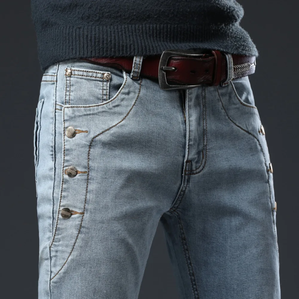 Calça jeans casual reta justa masculina, calça jeans de qualidade masculina, cinza escuro, nova chegada, primavera, Y2K, 2023