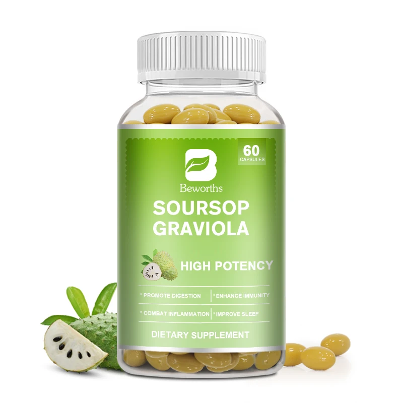 Капсулы BEWORTHS Soursop Graviola с листьями для поддержки клеток, регенерации, снятия стресса, повышения иммунитета, Травяной Растительный Экстракт