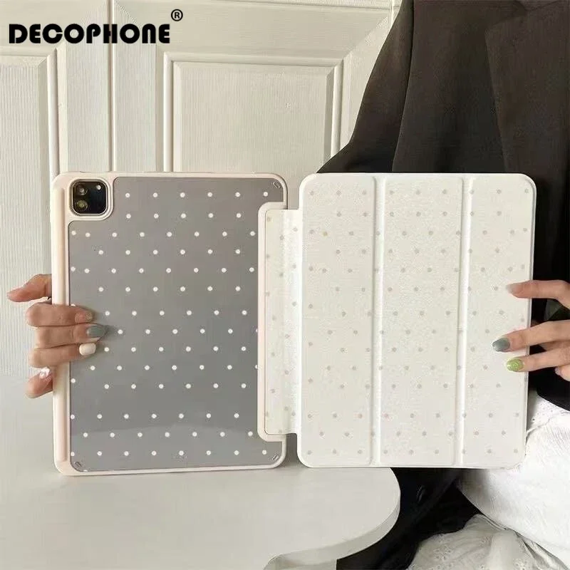 Korean Ins Polka Dot White Y2K For iPad 9/8/7th Gen 10.2-inch/iPad Pro 10/11th A16 2025/11in 2018-2025 2026 M4 Cover