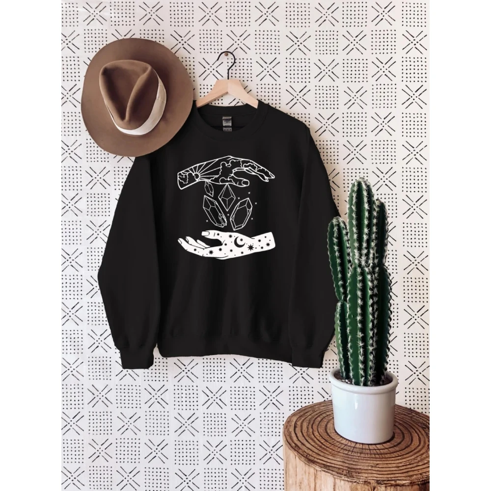 Y2k Witchcraft Sweatshirt Spiritual Sun and Moon Shirt Mystical Hand Witch Clothing Astrology Sweaters Coquette Aesthetic Top