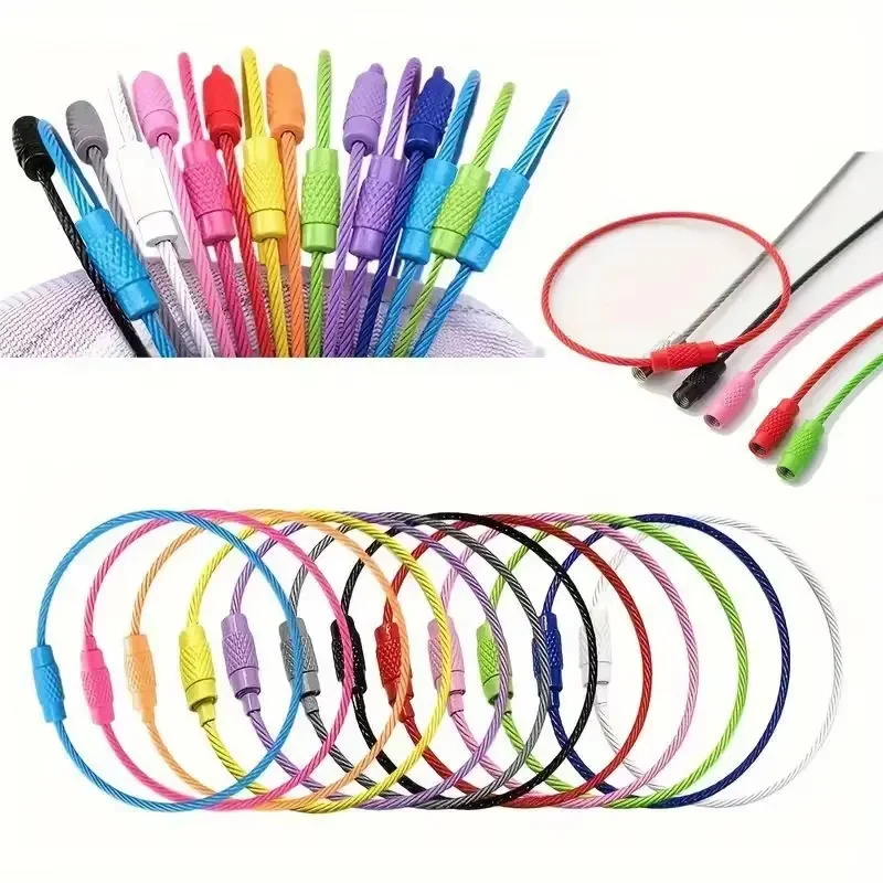 Stainless Steel Wire Keychain Ring Key Keyring Circle Rope Cable Loop Holder Outdoor Camp Luggage Tag Screw Lock Gadget Colorful