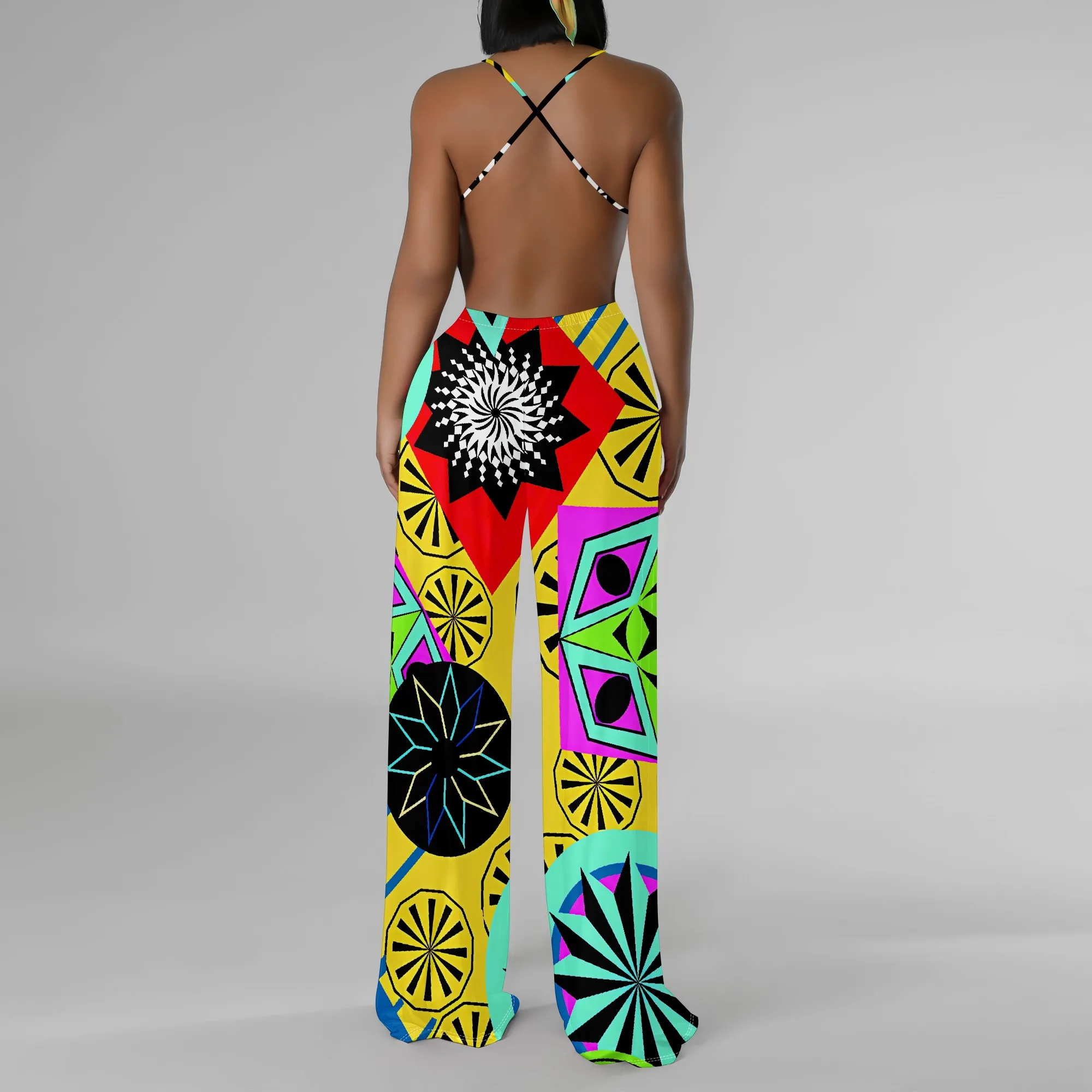 Women's Off Shoulder Sexy Crew Neck Loose Long Dress Fashion Printed Hem Club Party Casual Vacation Long Pants Jumpsuit