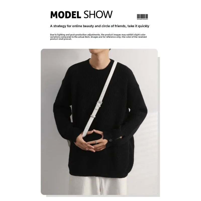 

Mens Autumn and Winter New Loose and Warm Pullover Sweater Simple Style Round-neck Knitted Sweater Comprehensive Training Hoodie