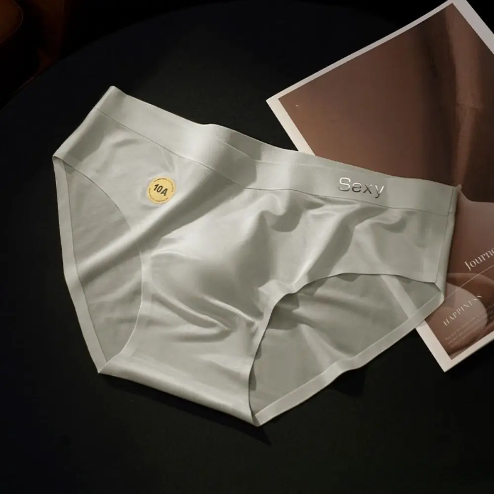 NEW Solid Color Summer Thin Satin Briefs Men Simple Underpants Ice Silk Panties Quick Dry Breathable Seamless Underwear Men