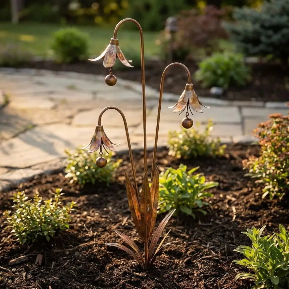 Rustic Metal Flower Garden Stake Flower Shape Iron Art Floral Stake Ornament Sturdy Weatherproof Three Calla Lilies Sculpture