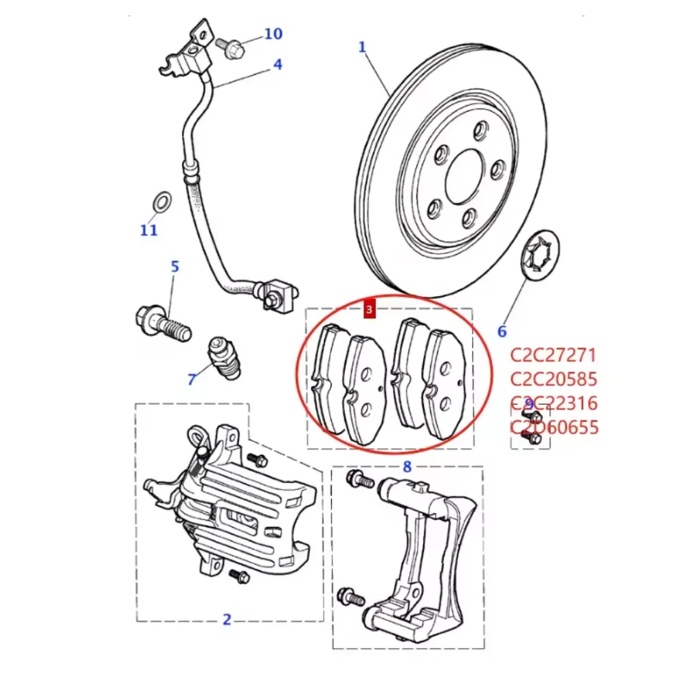 Brake Pads 4pcs Set C2D60655 For Jaguar XF XK XJ S-TYPE