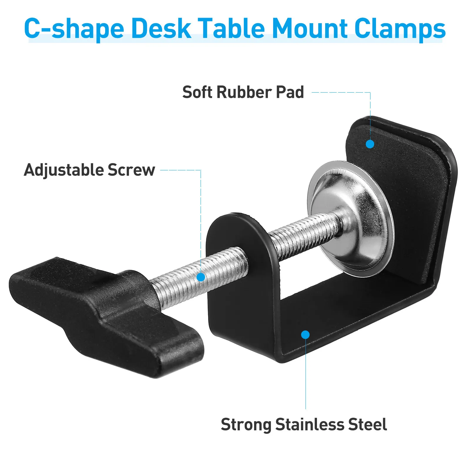 Premium Stainless Steel Table Mounting C-Clamp with Silicone Padding for Microphone Desk Studio Broadcasting Stage Use