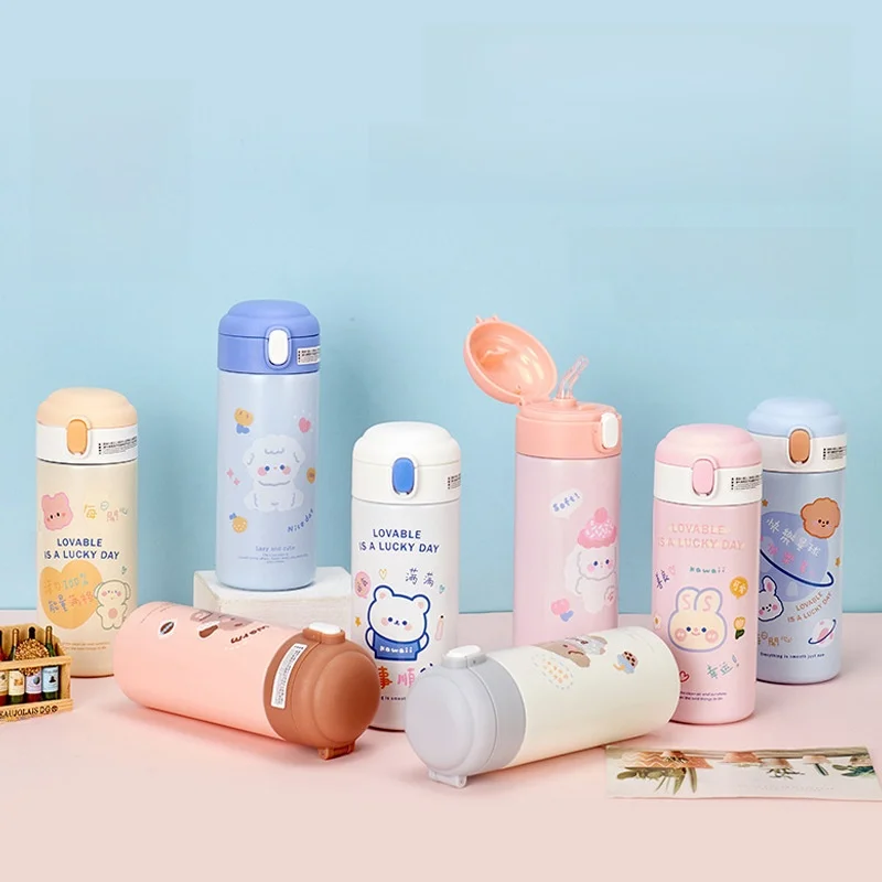 

Insulated Stainless Steel 304 Cartoon Pea Jumping Water Bottle for Girls Kids Sports Gift Cup High Aesthetic Value