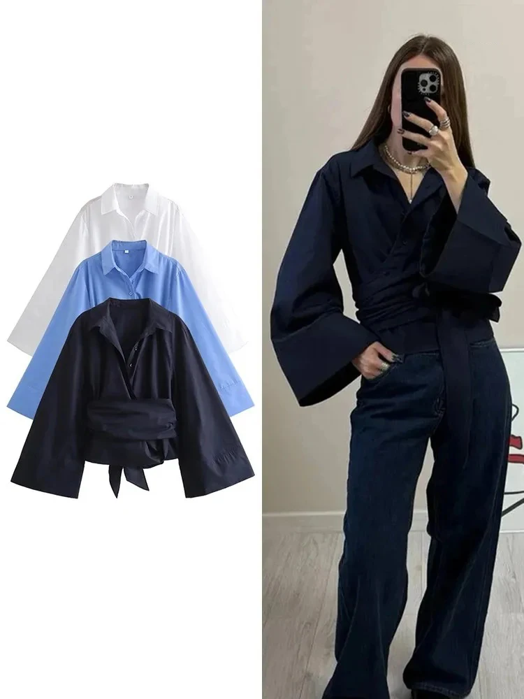 

женские новые бант украшения рубашки с длинным рукавом лацкан однобортный сплошной цвет свободные рубашки Casual рубашки Commuter женская одежда