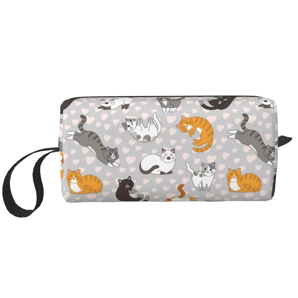 

Милая косметичка-органайзер с котятами в стиле каваи, маленькая портативная дорожная сумка для туалетных принадлежностей с ручкой, простые аксессуары, размер S