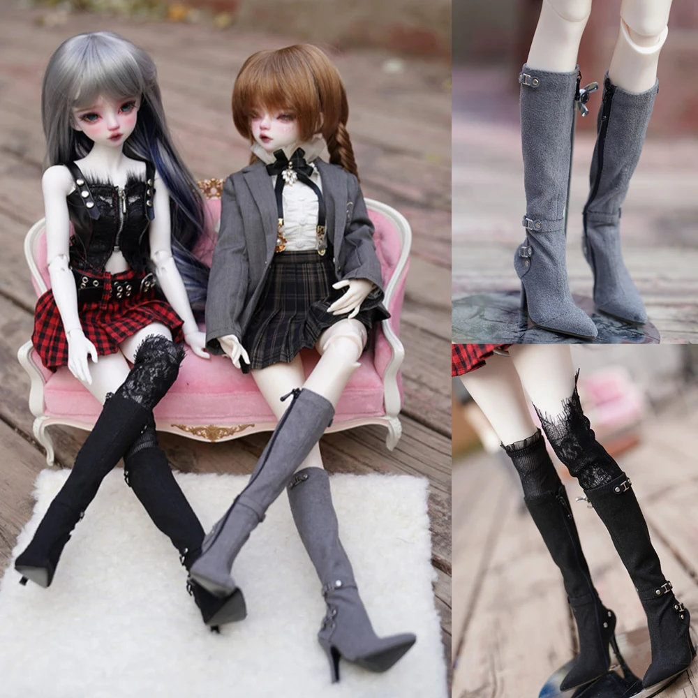 

D09-P738 детская игрушка ручной работы 1/4 dfh 1/3 sdgr кукла BJD/SD кукольная обувь черные серые остроконечные сапоги на высоком каблуке с застежкой-молнией 1 пара