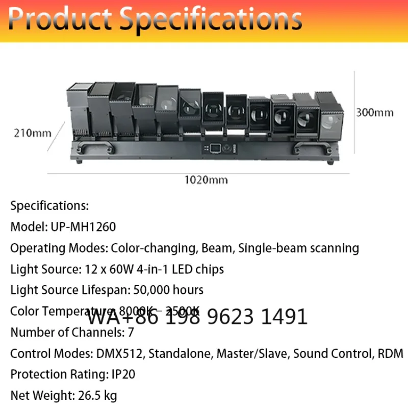 12 Head LED Moving Head Beam Wash Matrix Light RGBW Swivel Stage Light DJ Party Club Wedding Event Show