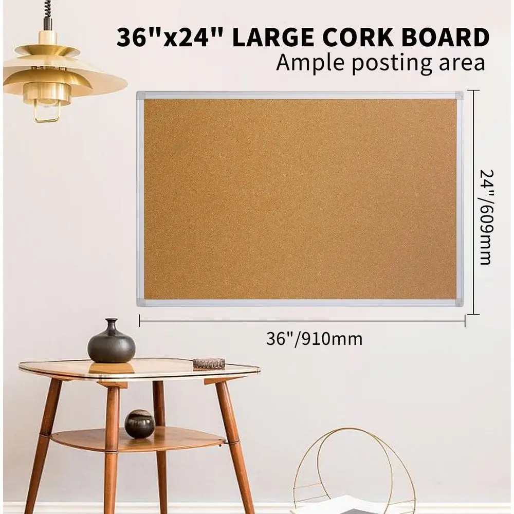 عبوة مزدوجة من ألواح الفلين المؤطرة المصنوعة من الألومنيوم الفضي، مقاس 36 × 24 بوصة، لوحات رسائل مثبتة على الحائط للمنزل والمكتب