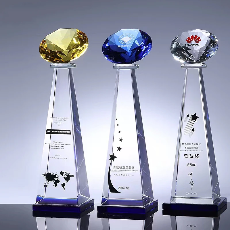 Free Customized Colorful Diamond Crystal Trophy Souvenir Glass Craft Medals Sports Events Awards Champions Gifts Home Decoration - Image 3