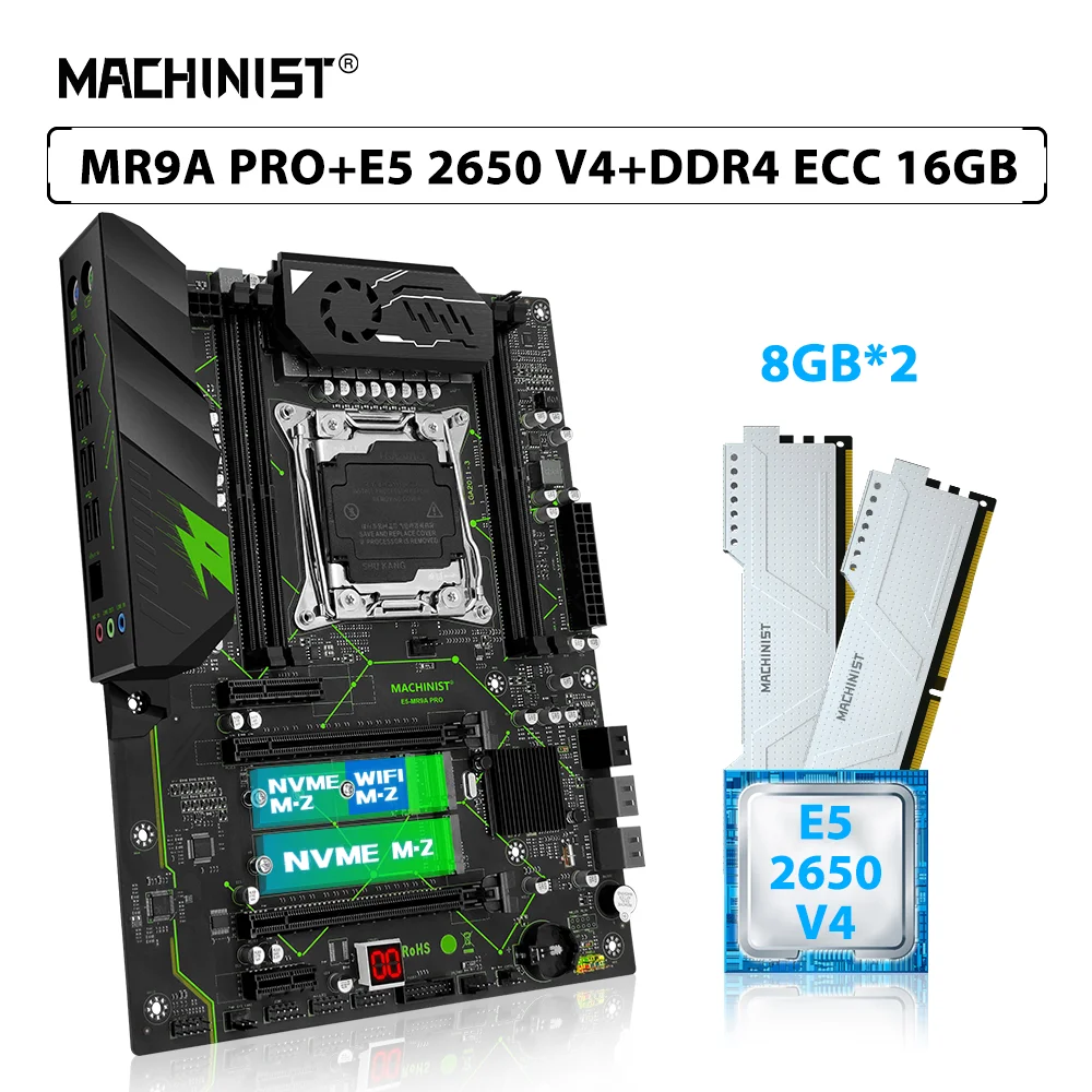 

MACHINIST E5 MR9A PRO X99 Kit Motherboard Set LGA 2011-3 Xeon E5 2650 V4 CPU 2pcs*8GB=16GB DDR4 ECC RAM Memory ATX NVME M.2 SATA