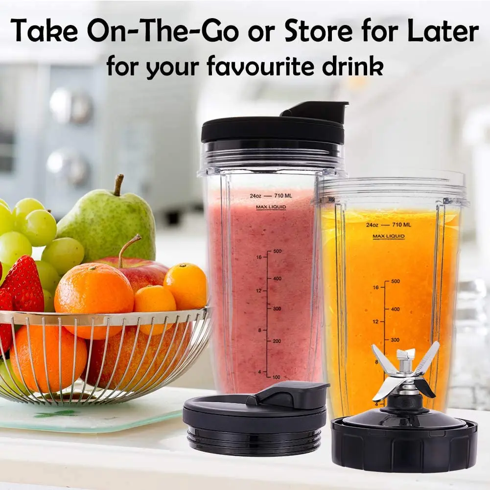 أكواب ABRG 24 أونصة مع أغطية To-Go، شفرة مستخرج 7 زعانف، لخلاط Nutri Ninja Auto IQ BN801 SS101 BL480-30 BL641 BL642-30