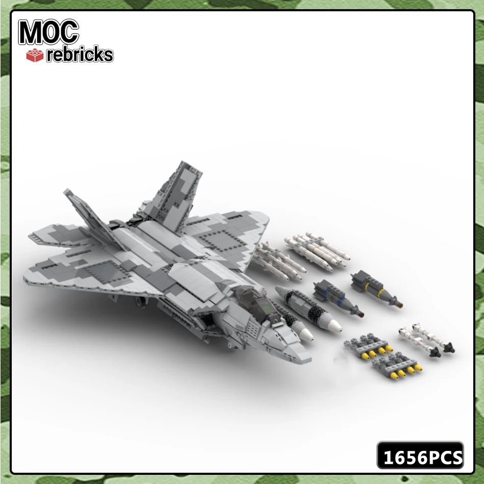 MOC 밀리터리 시리즈 빌딩 블록 모델, F-22 랩터 비행 전투 무기 부품 세트, 독창성 DIY 어린이 선물, 교육 완구