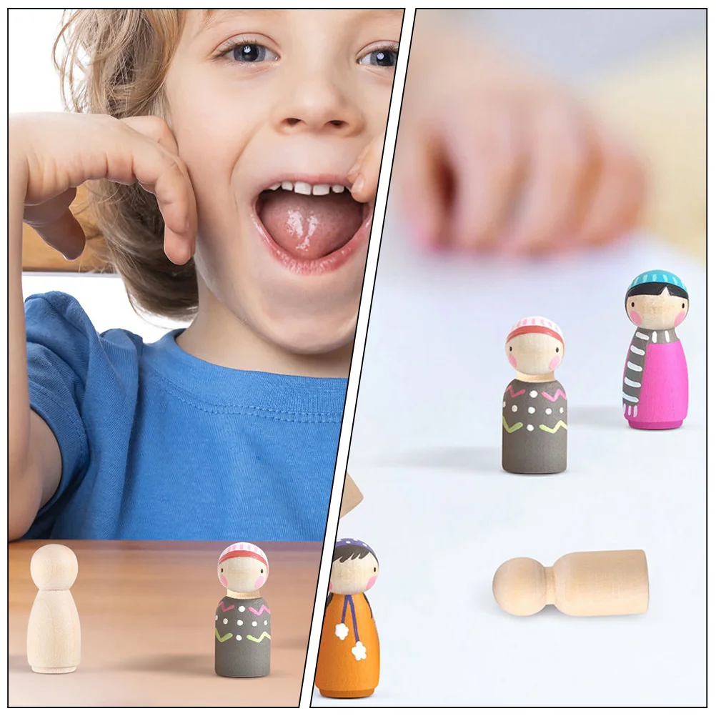 

60 Pcs Painting Puppets Peg People Unfinished Blank Action Figure Play Graffiti Male