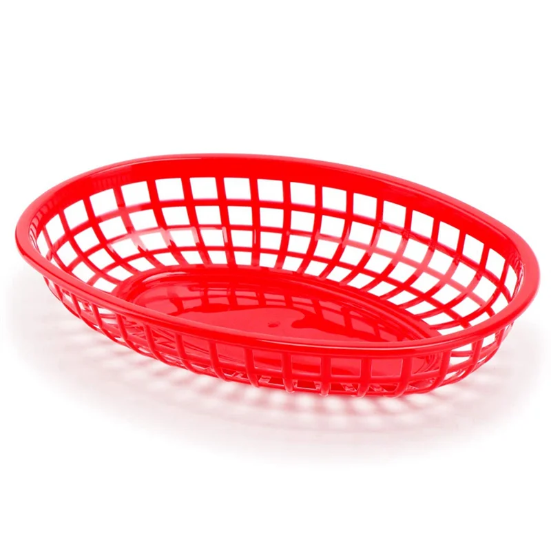 

A25F-24Pcs Plastic Basket Serving Tray French Fries Basket Oval Fast Food Tray Restaurant Bar Food Tray Fries Food Service Tray