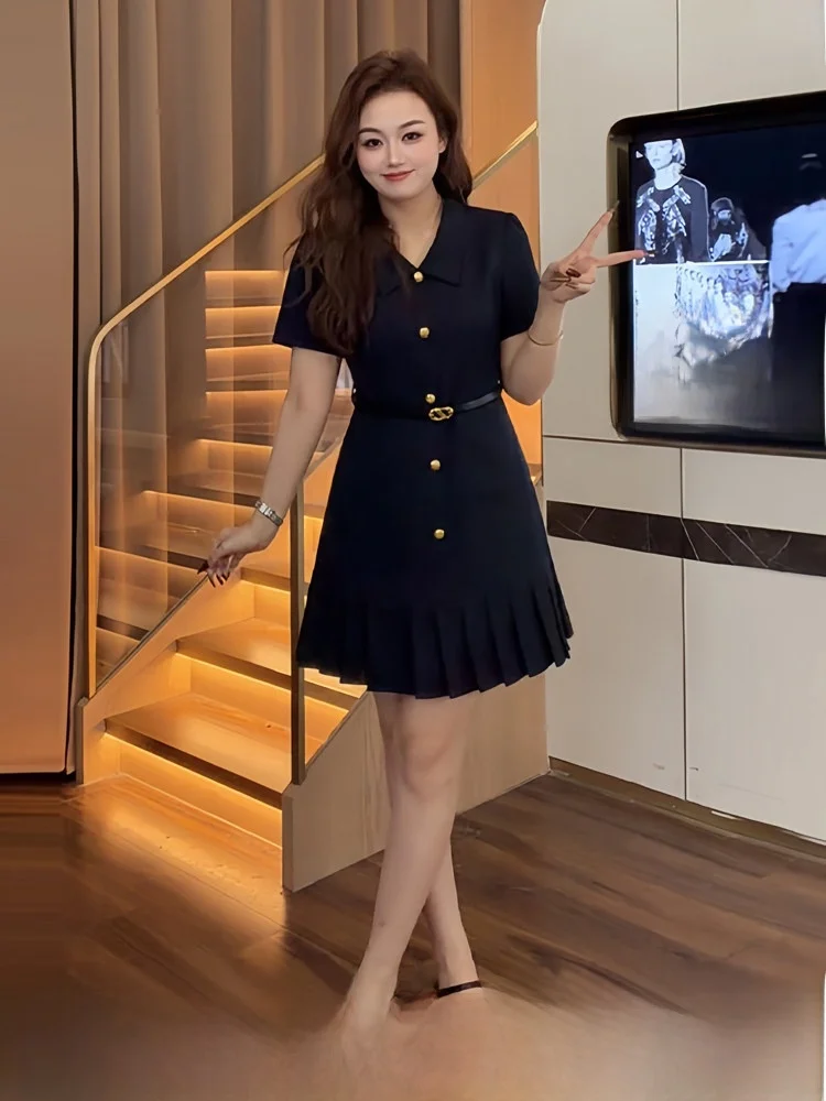 

Summer Floral Print Maxi Dr for plus Size Women ort Sve A-Line Midi Skirt High Waist Belted Korean Sle Breathable P...