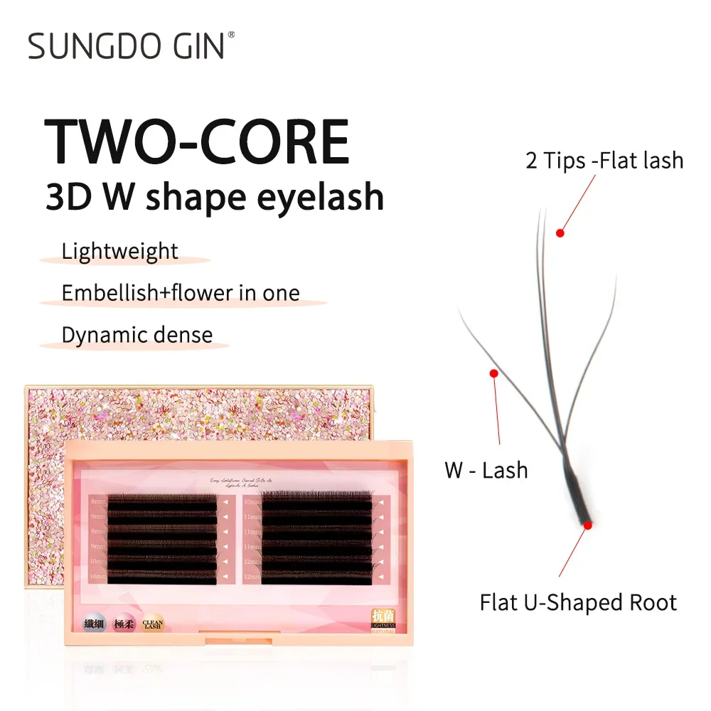 Two-Core 3D W Shape Eyelash Extension Premade Fairy Volume Fans Lashes Bloom Natural Soft False Eyelashes Individual Lashes