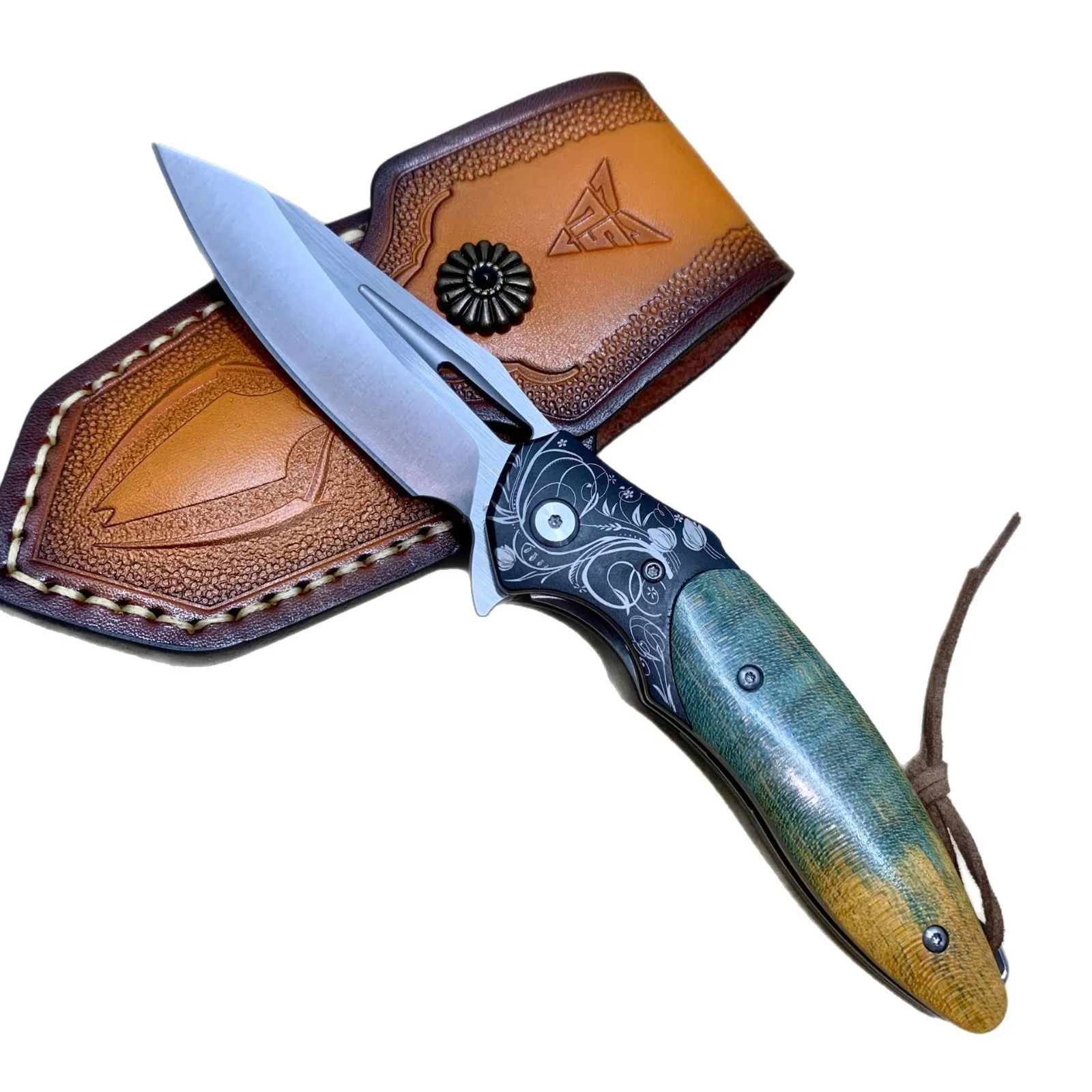 

RHON 3.4inch EDC Knife High Carbon D2 Steel Folding Every Day Carry Pocket Outdoor Hiking Camping Pocket Knives with Sheaht