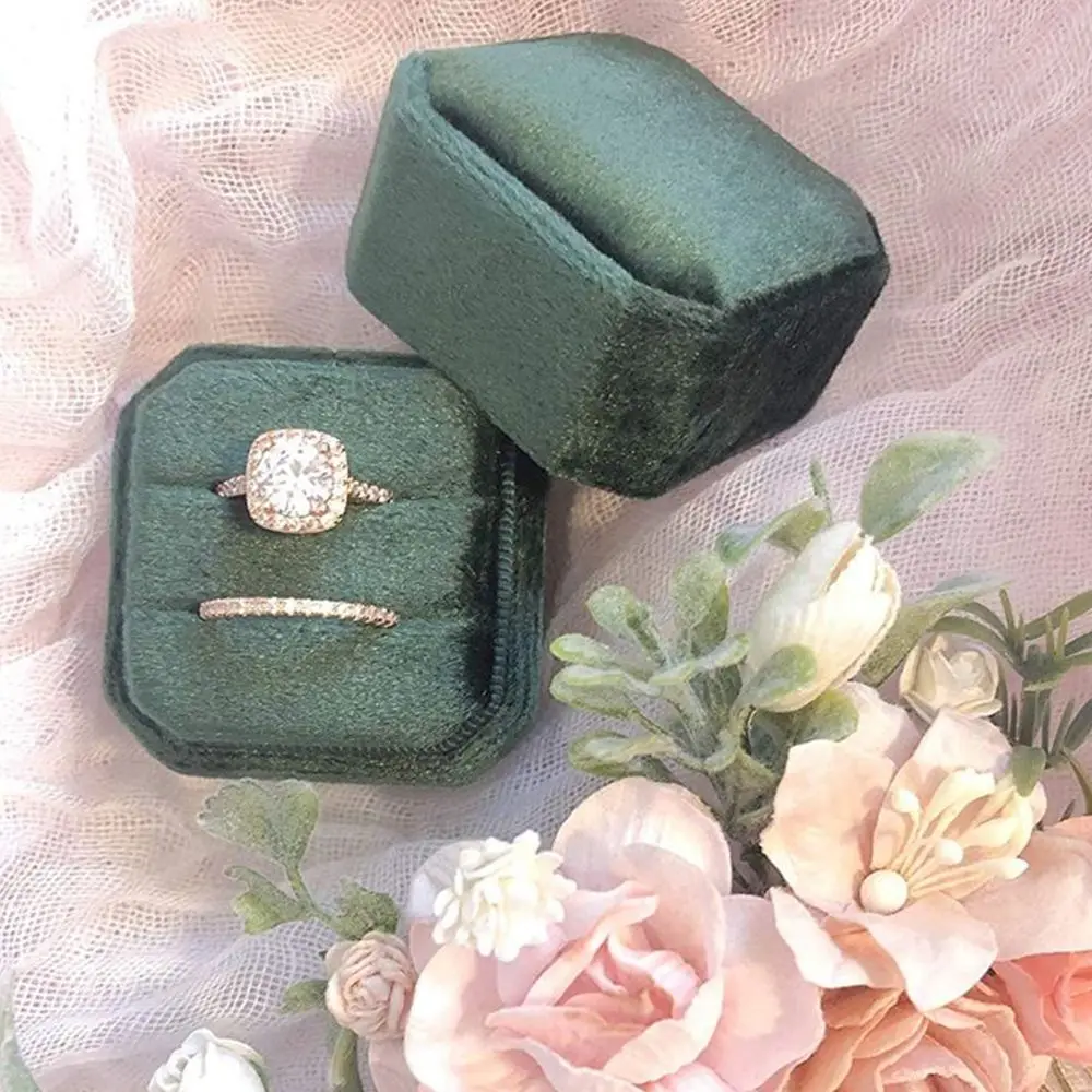 Octagonal Velvet Double Ring Box Wedding Ring Box With Detachable Lid Wedding Ring Display Box
