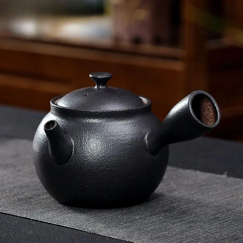

350 мл японский стиль с боковой ручкой, грубая керамика, чайник ручной работы, бытовой простой кунг-фу, чайная церемония, чайник, фильтр-горшок