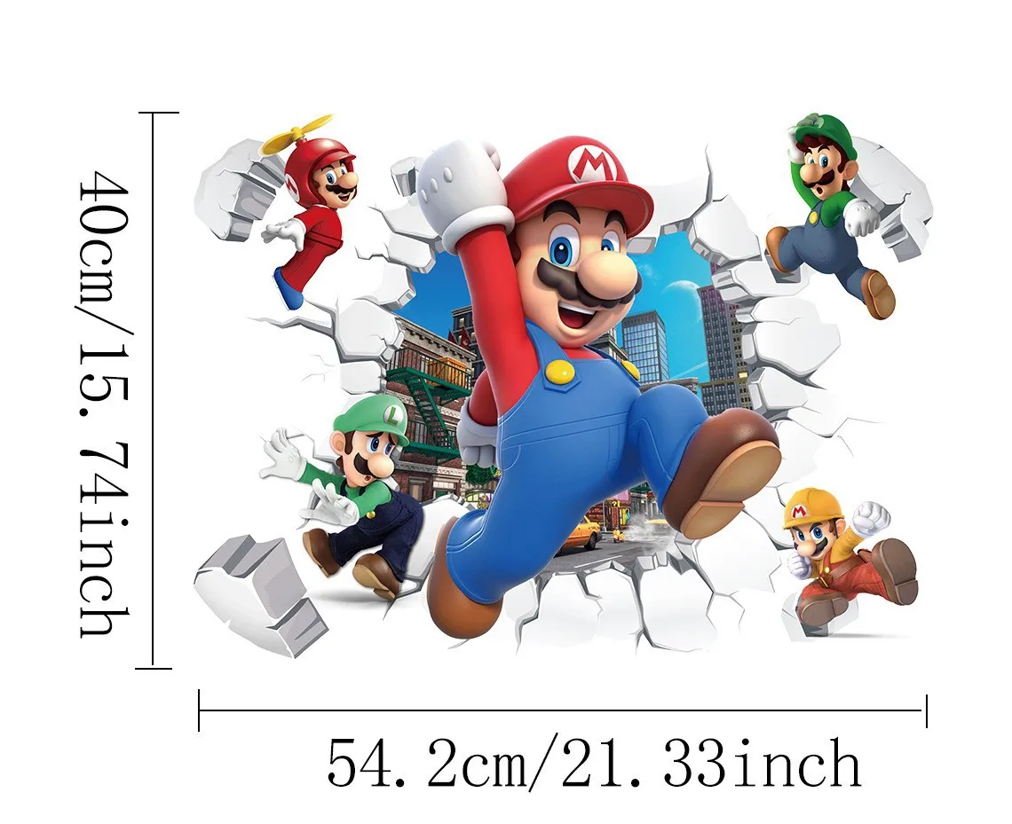 Mario Bros Wall Stickers Kids Room Kindergarten Decorate Action Figure Toys Luigi Peach Cute Waterproof Sticker Gift