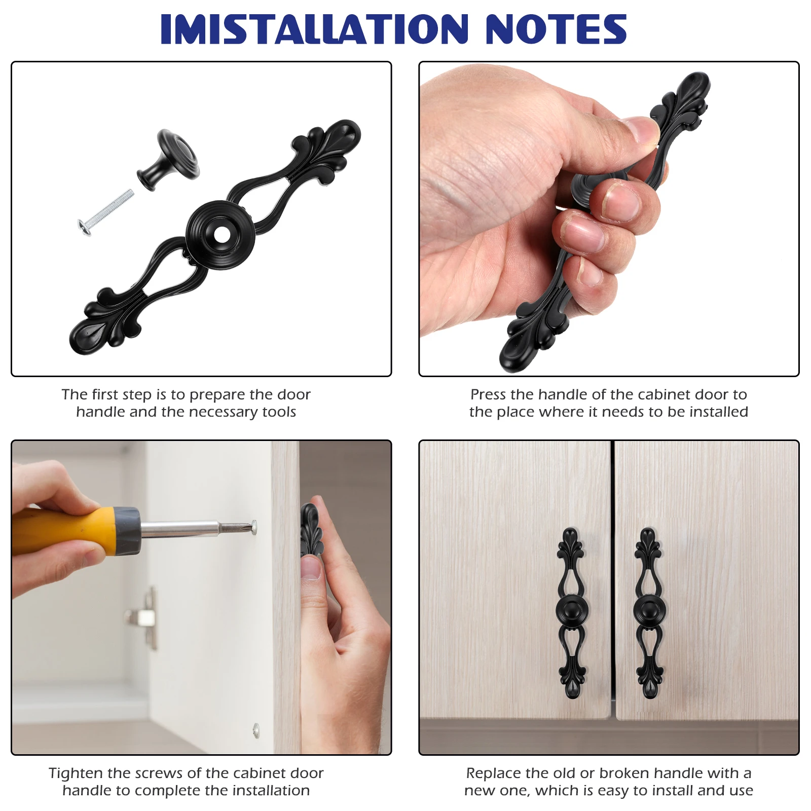 

2 Pcs Drawer European Style Handle Vintage Pulls Handles Household Knobs Black Dresser