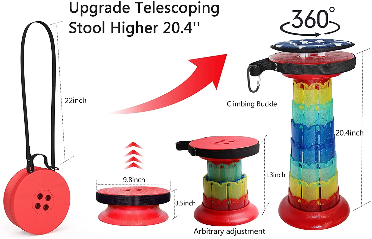 Upgraded Telescoping Stool,Portable Collapsible Camping Stool More Capacity 550Ib,Retractable Stool for Outdoor with Bag&Cushion