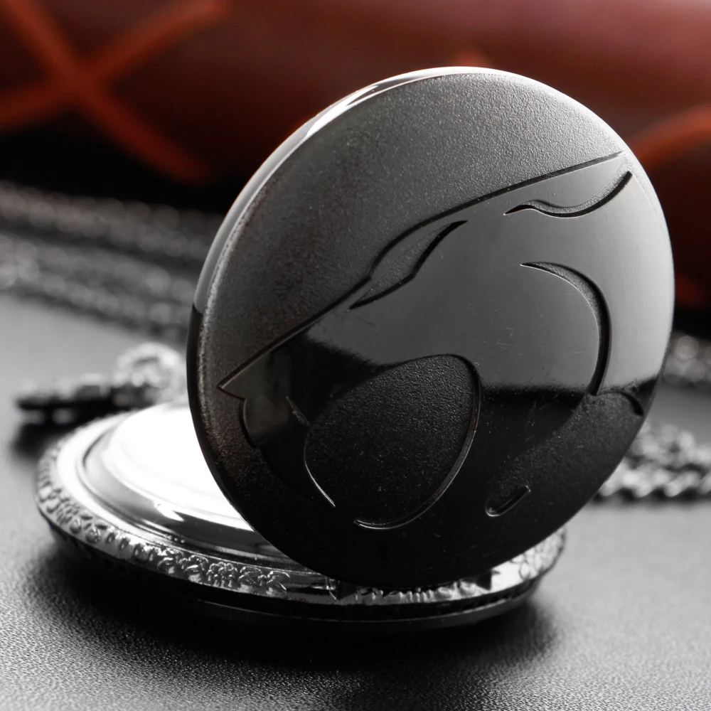 Vintage Classic Time Necklace Clock Black Beast Black Panther Totem Quartz Pocket Watch Men's and Women's Kid Birthday Gifts