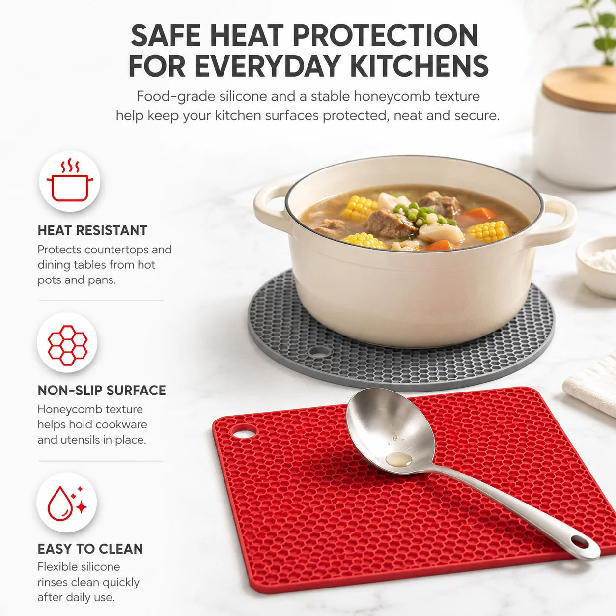 2 Pack Silicone Trivet Mats Pot Holders Heat Resistant Hot Pads Non Slip Honeycomb Placemats For Hot Pots Pans Cups Kitchen Set