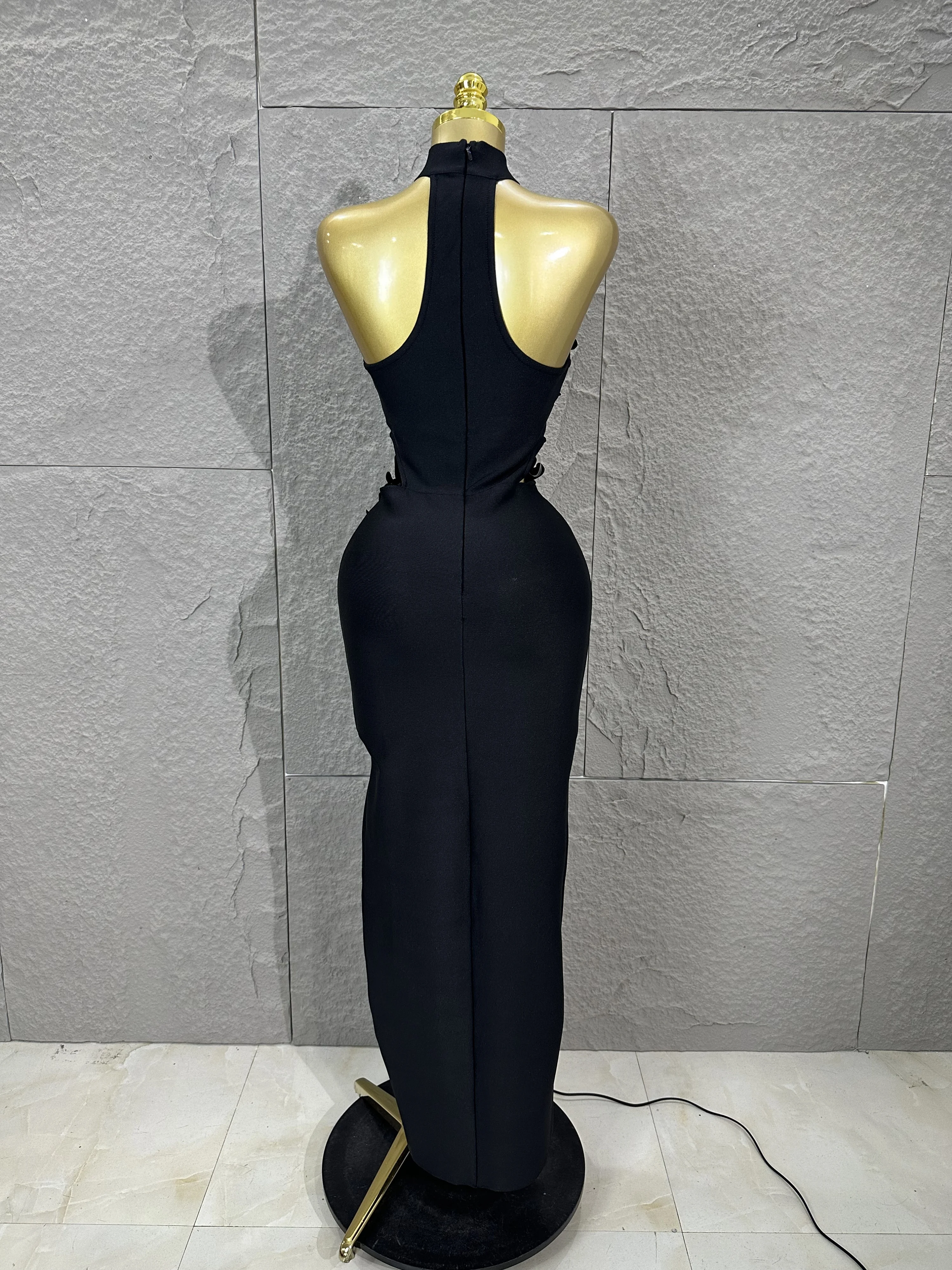 Luksusowa Impreza Urodzinowa Elegancka Dzianinowa Odzież Sukienka dla Gościa Kobiety Seksowna Bez Rękawów Kwiatowa Midi Rozcięcie Obcisła Sukienka Bandage