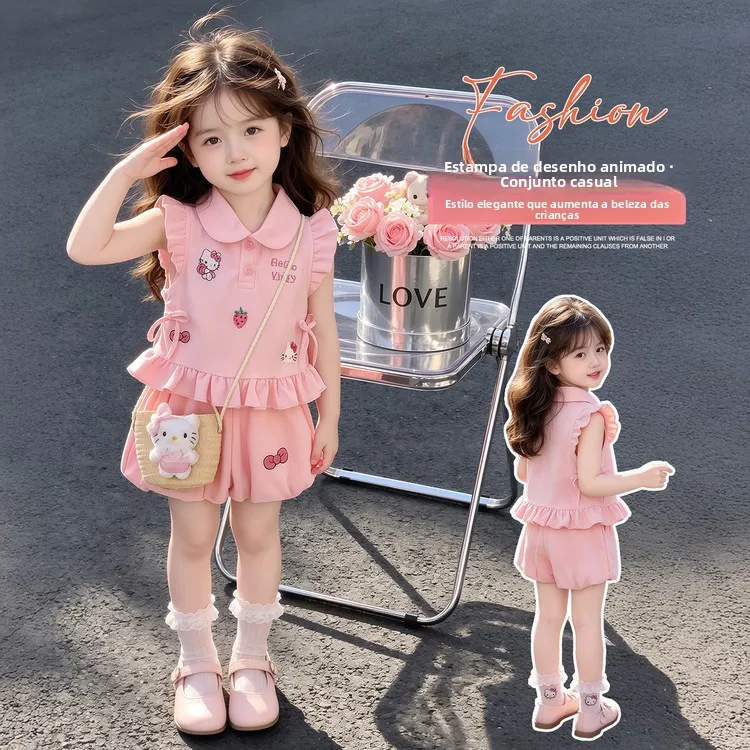 Conjunto de verão estilo princesa para meninas, vestido de boneca e shorts, conjunto de duas peças, roupas infantis fofas e e...