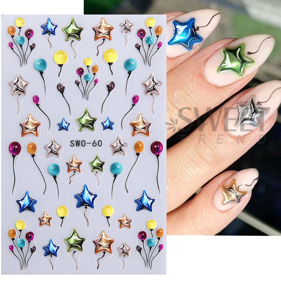 5D Cartoon Christmas Nail Sticker Snowman Santa Claus Balloon Deer Christmas Tree Cookie Man Neon Lamp DIY Winter Decal Manicure