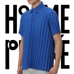 Pleats Pleated Solid Color Business Casual Shirt Short Sleeve Lapel Personalized Blouse Short Jacket 2024 Summer Men Clothing