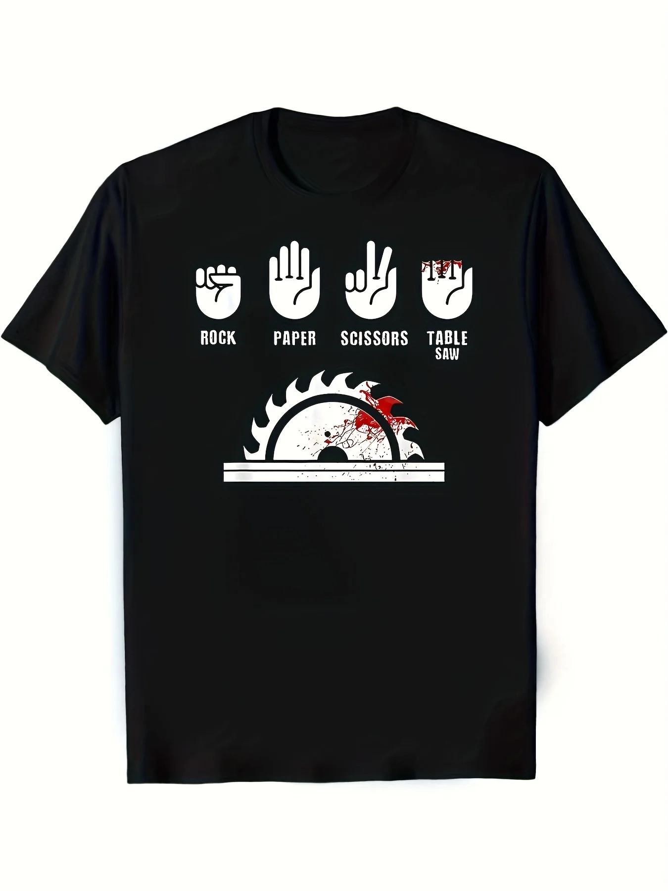 Woodworking Fun T-shirt Featuring Stone Scissor Paper Table Saw Design Unisex Retro Breathable Round Neck Short Sleeved T-shirt