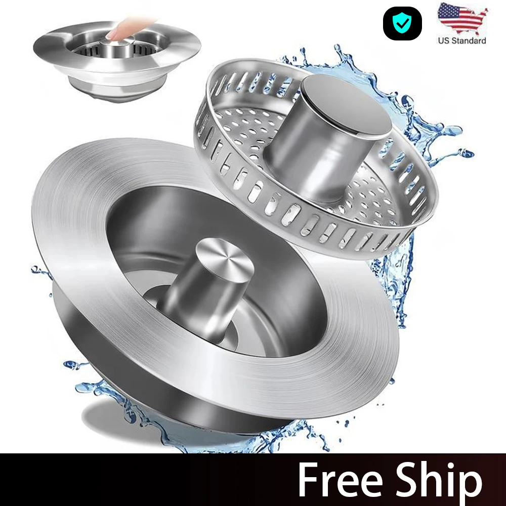 

3-in-1 Kitchen Sink Drain Strainer - Pop Up Sink Stopper, 304 Stainless Steel Sink Drain Strainer, Kitchen Sink Stopper with Ant