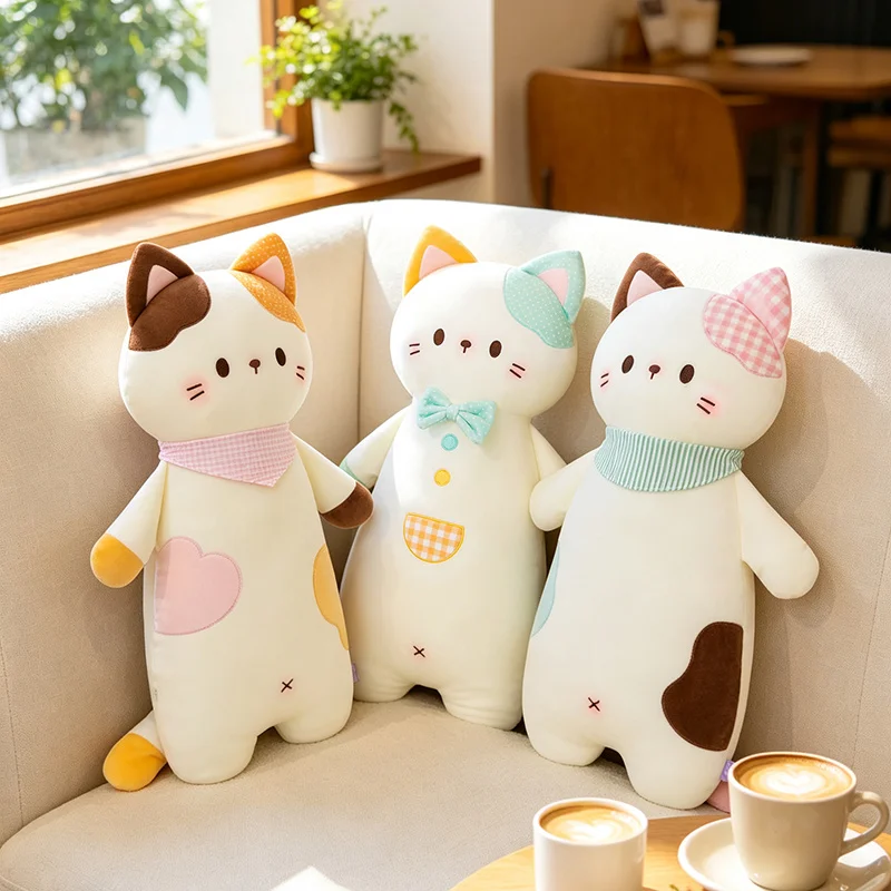 Cute Creative Color Long Cat Chair Cushion Plush Toys Soft Stuffed Animal Office Lumbar Support Hug Pillow for Girls Gifts Decor