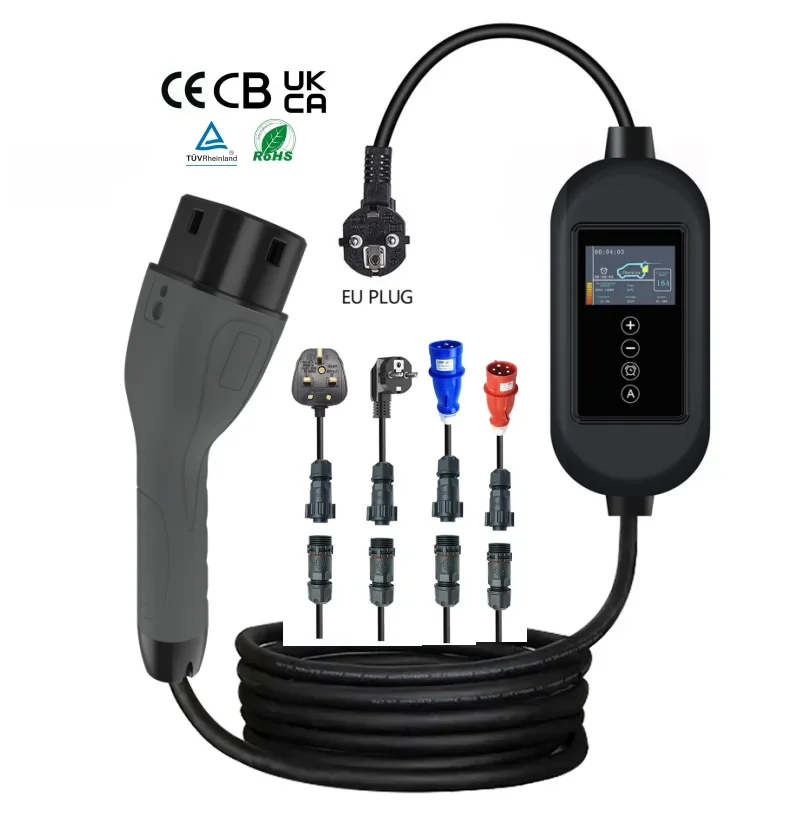 New Portable EV Charger Electric Car Fast Charge Station 7kw 11kw EV Charging Station With Multiple Plug Adaptors