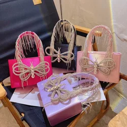 2023 Beading Handle Evening Clutch Diamonds Handbags Crystal Butterfly Shoulder Bag Bowknot Party Wedding Purses Designer Bag