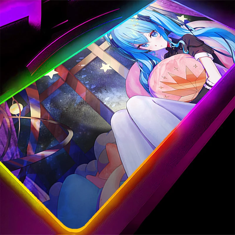 

RGB LED Mouse Pad H-hololive Hoshimachi Suisei HD Anime Gaming Mat Non-Slip Keyboard Pad PC Accessories Mousepad Rubber Desk Mat