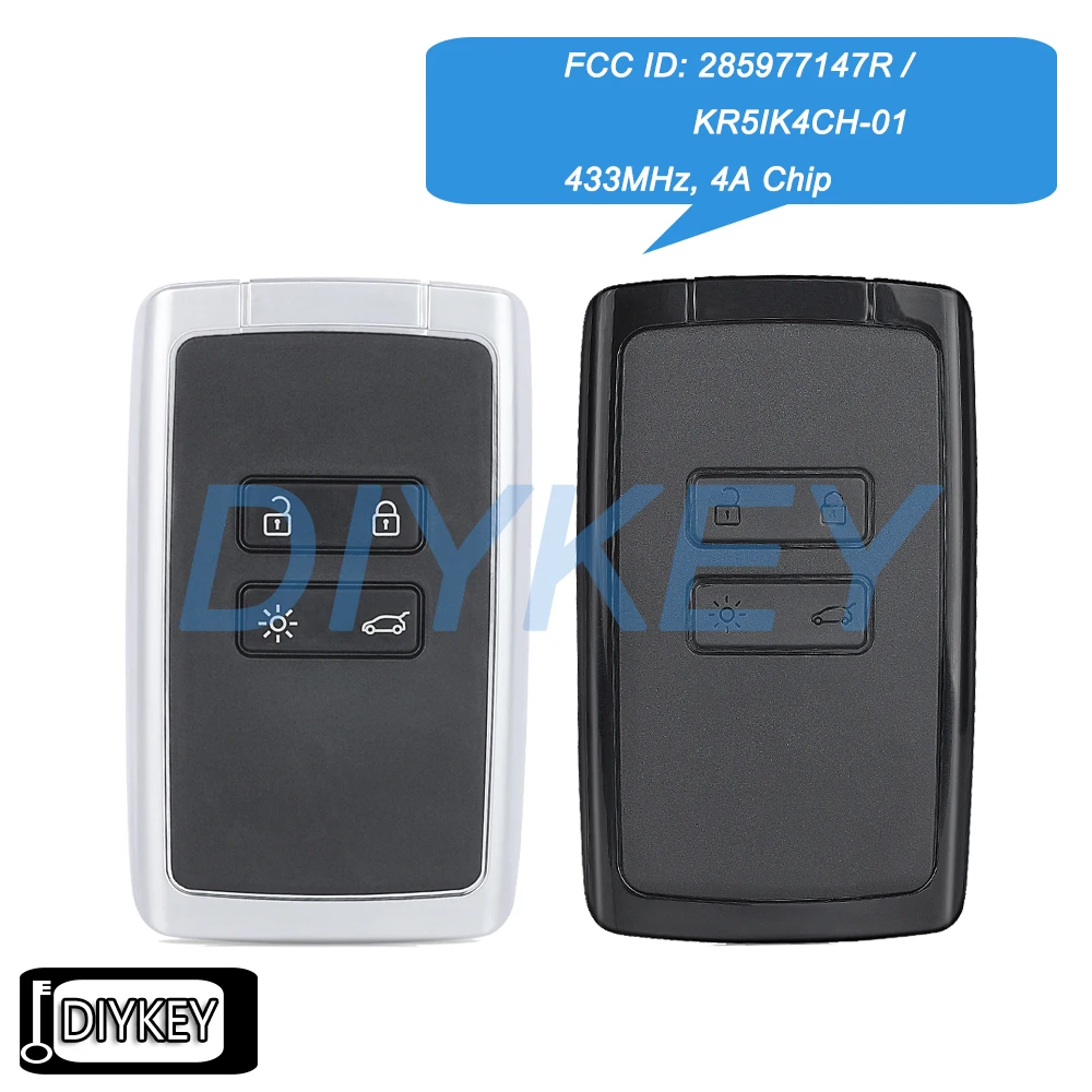 

4 Buttons Smart Remote Key Fob 433MHz 4A Chip for Renault Kadjar Clio5 Zoe2 Koleos Captur Scenic Megane Talisman Duster Espace5