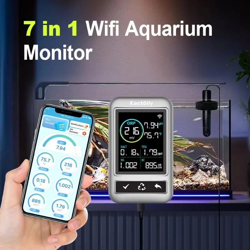 

7 in 1 Digital ph ORP Chlornic EC TEMPsalt Tds Meter Tester for Fish tank Water Quality test Mon itor Customized OEM Support