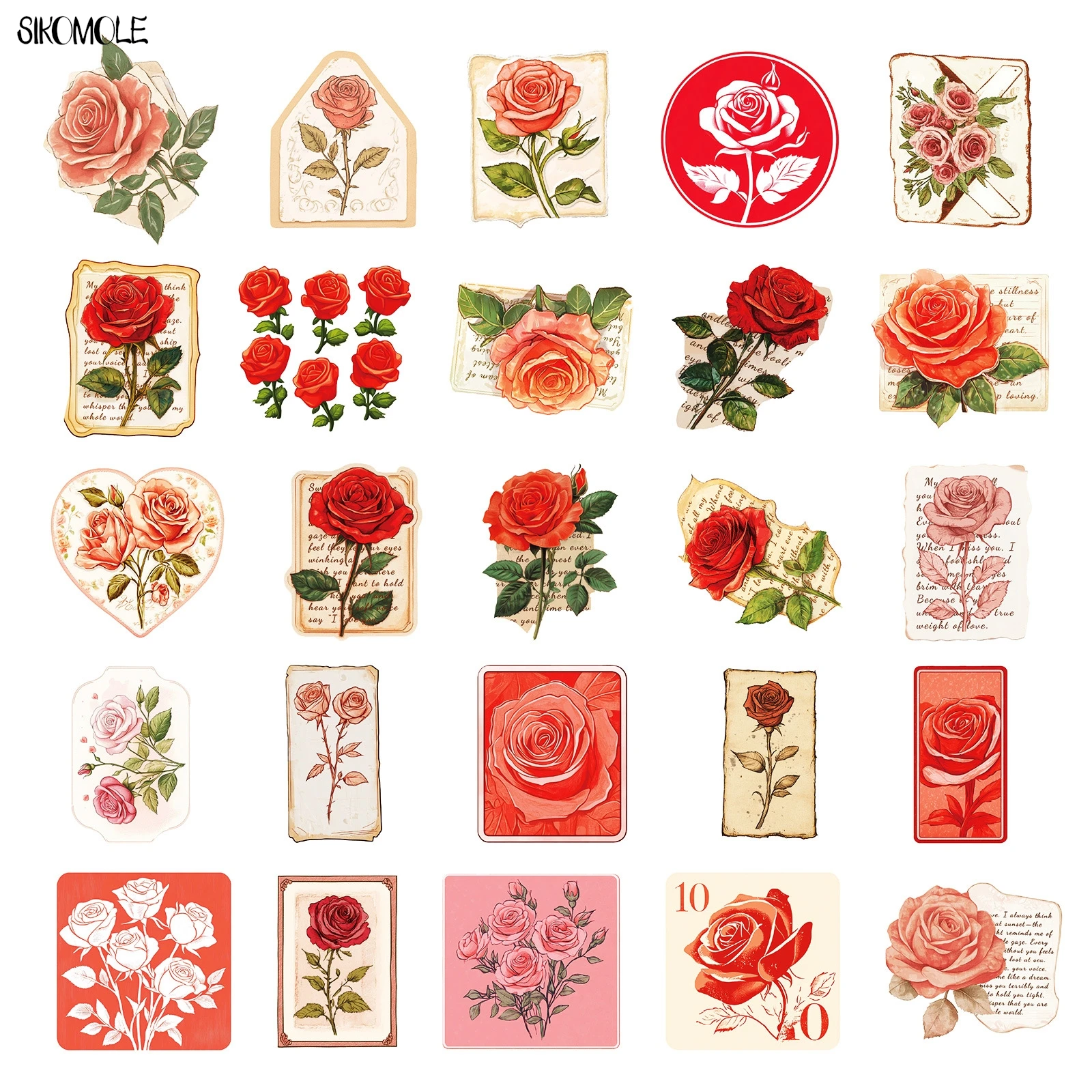 10/30/50PCS Vintage Rose Adesivi Estetici San Valentino Decalcomanie di Arte FAI DA TE Laptop Chitarra Skateboard Impermeabile Graffiti adesivo