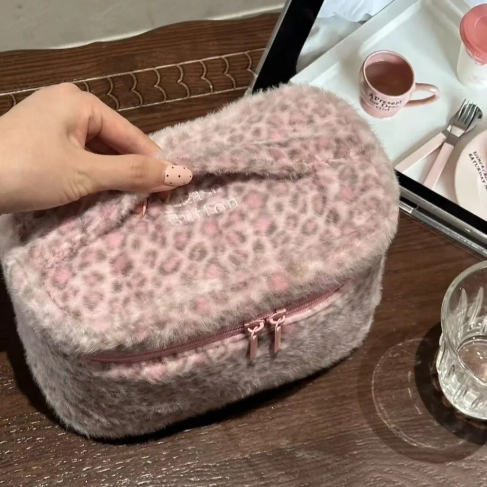 New Handheld Makeup Bag Zipper Design Portable Storage Case Leopard Multi-functional Small Cosmetic Pouch Women Girls