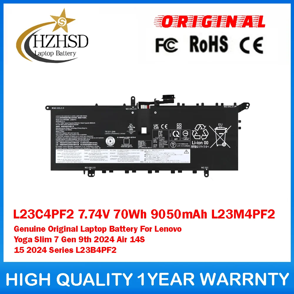

L23C4PF2 7.74V 70Wh 9050mAh L23M4PF2 Genuine Original Laptop Battery For Lenovo Yoga Slim7 Gen 9th 2024 Air 14S 15 2024 L23B4PF2